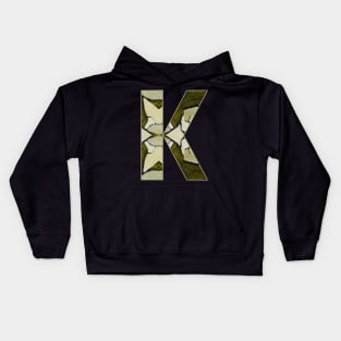 Letter K Monogram Initial Olive Green Pearl White Aesthetic Abstract Pattern Painting On Canvas Kids Hoodie